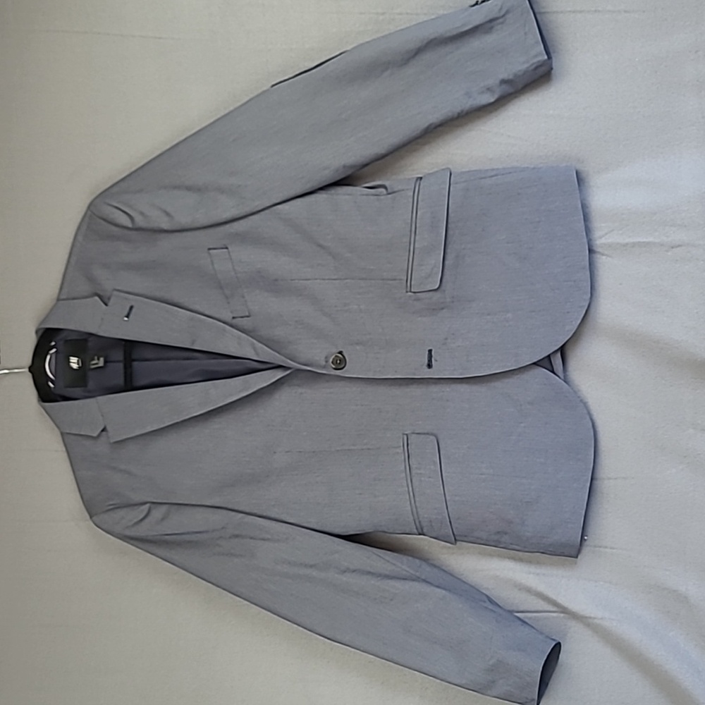 H&M Men's Blazer - Blue textured fabric with elbow patches - size 42R